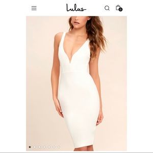 Lulu’s Deep V White Midi Dress